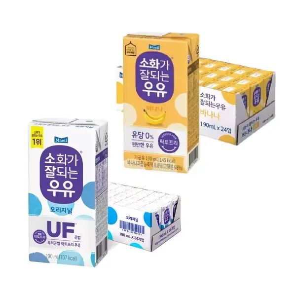 상품 이미지: 소화가잘되는우유 오리지널, 190ml, 24개 + 바나나, 190ml, 24개