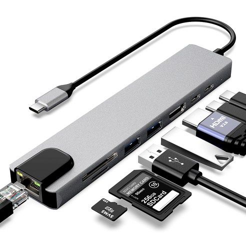 상품 이미지: 아이몰 8포트 USB 허브 3.0 C타입 HDMI+유선랜+PD충전