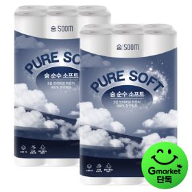 상품 이미지: 숨 순수 소프트 3겹 30m 30롤 2팩 100% 천연펄프 무형광 화장지 대용량 구성 가정용 업소용 추천