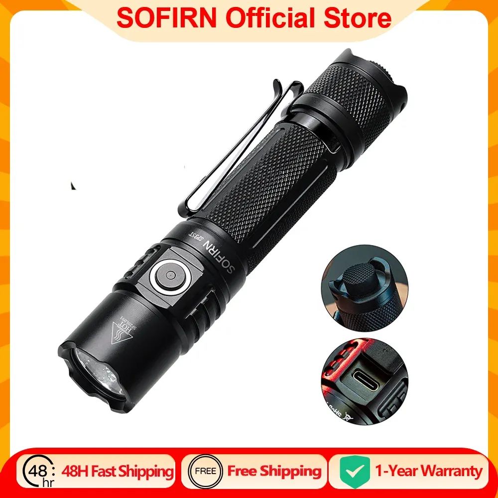 상품 이미지: Sofirn SP35T 3800lm 전술 21700 손전등 강력한 LED 라이트 USB C 충전식 토치, 듀얼 스위치 전원 표시기 ATR