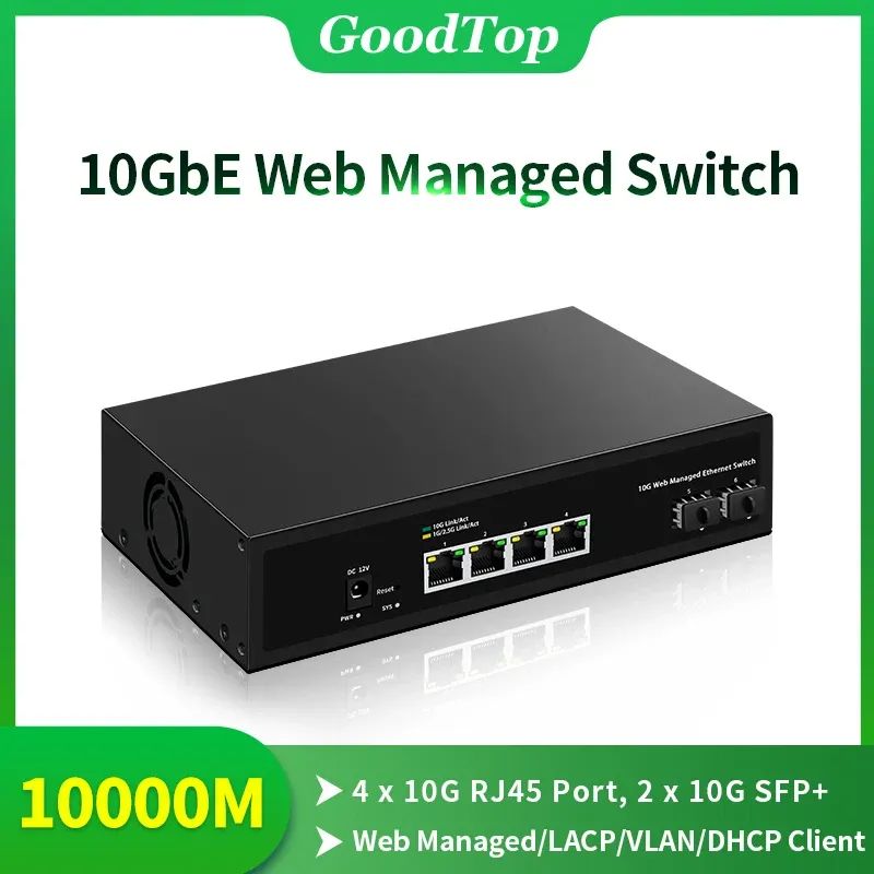 상품 이미지: GoodTop 스마트 관리형 이더넷 네트워크 스위치, 홈 랩 스위치, 4 포트, 10GbE, 2 포트, 10G SFP + 슬롯