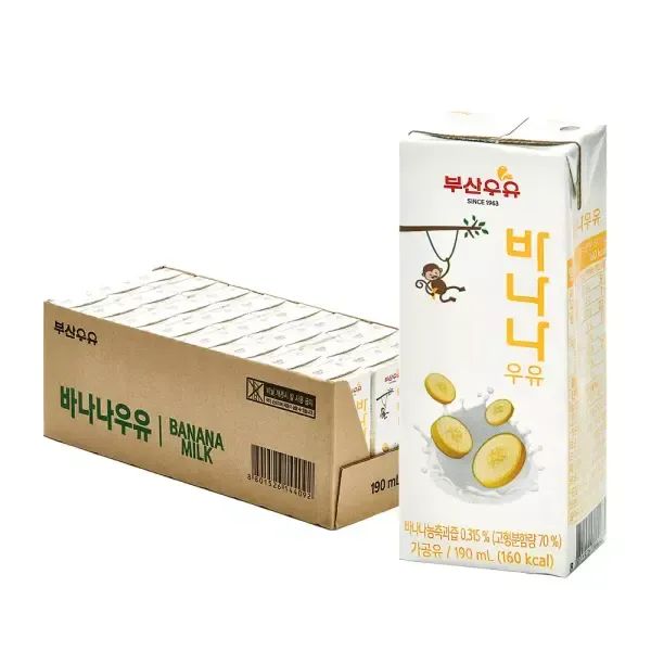 상품 이미지: [부산우유] 멸균우유 바나나우유 190ml, 24개