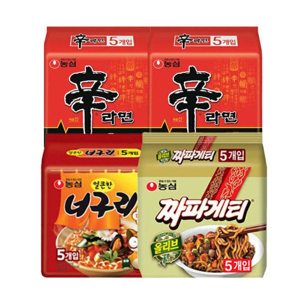 상품 이미지: 신라면 10입 + 너구리 5입 + 짜파게티 5입 (총 20봉)
