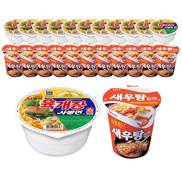 상품 이미지: 농심 육개장사발면, 86g, 12개 + 새우탕컵 67g ,12개