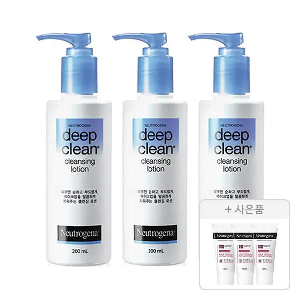 상품 이미지: 뉴트로지나 딥클린 클렌징 로션 200ml, 3개+증정(인텐스 리페어 시카 에멀젼 15ml, 3개)