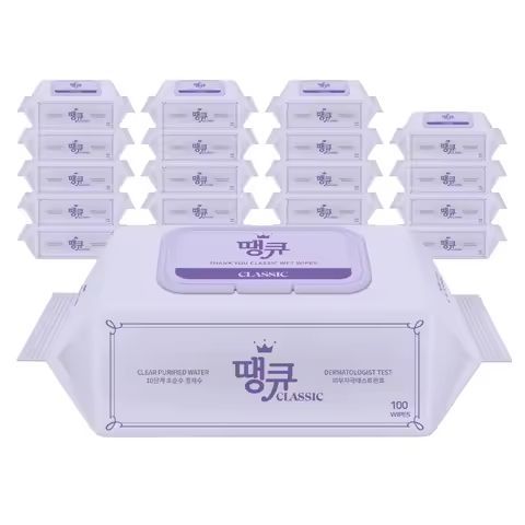 상품 이미지: 땡큐 클래식 물티슈 100매 20팩 (캡형) 대용량 플레인 갓성비 저자극