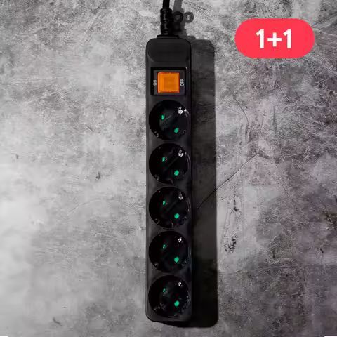 상품 이미지: 1+1 모노케어 멀티탭 메인 스위치 5구 블랙 (10A) 1.5m 3m 5m 10m
