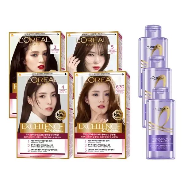 상품 이미지: 로레알파리 엑셀랑스 크림 염모제 4개 + HA 샴푸 80ml 3개