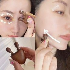 상품 이미지: 우드 괄사 마사지기 눈 안마기 얼굴 마사지기 달팽이 안마기 지압봉 얼굴 목, 브라운, 2개