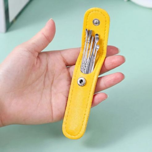 상품 이미지: 잘샀지 휴대용 스텐 노랑 파우치 귀이개 세트