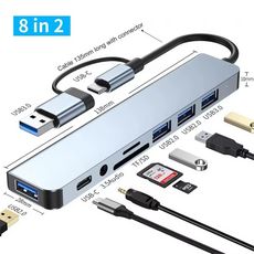 상품 이미지: (KC 인증) USB C 8in2 멀티허브 도킹스테이션 USB3.0 SD TF 카드리더 갤럭시 맥북 노트북, 그레이, 1개