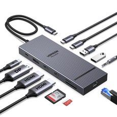 상품 이미지: UGREEN 유그린 Revodok 12포트 USB3.2 C타입 멀티허브 |삼성덱스 맥북 호환|트리플 모니터 확장|4K120Hz|10Gbps|SD카드 리더기|기가비트|PD100W, 1개, Grey