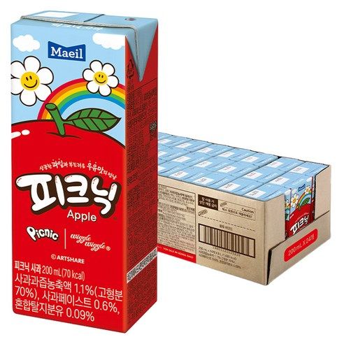 상품 이미지: 피크닉 사과맛 음료, 200ml, 24개