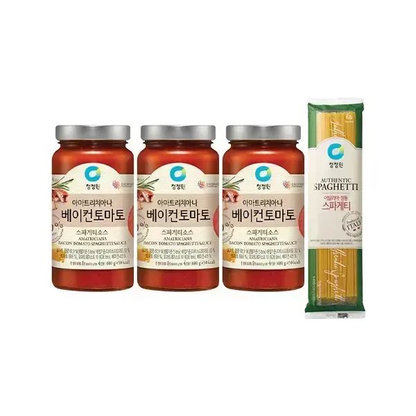 상품 이미지: 청정원 베이컨토마토 파스타소스 600g, 3개 + 스파게티면 500g, 1개