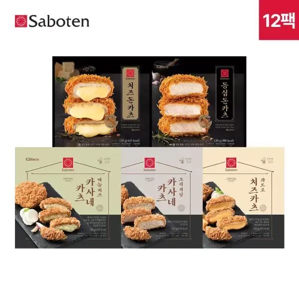 상품 이미지: 사보텐 일본 정통 수제 돈까스 5종 12팩 세트 (등심4/치즈2/카사네2/마늘2/콰트로2)