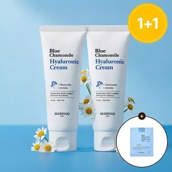 상품 이미지: [스킨푸드][1+1]블루 캐모마일 히알루로닉 크림70ml + (증정)패드2매입1개