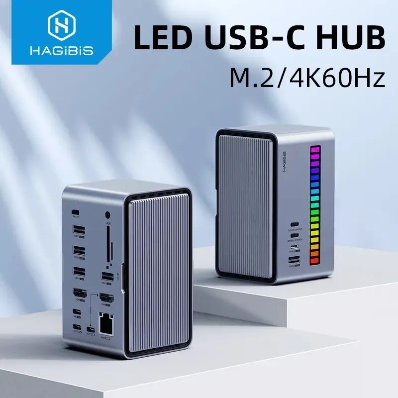 상품 이미지: 듀얼 HDMI 모니터가 포함된 Hagibis USB C 도킹 스테이션 M.2 SSD 인클로저 이더넷 100W PD USB 허브 SD/TF-U100/U100 Pro/U100 Ultra