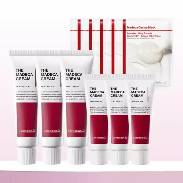 상품 이미지: [본사직영] 더 마데카크림 45ml 3개 + 15ml 3개 + 인텐시브 리프팅 마스크 5매