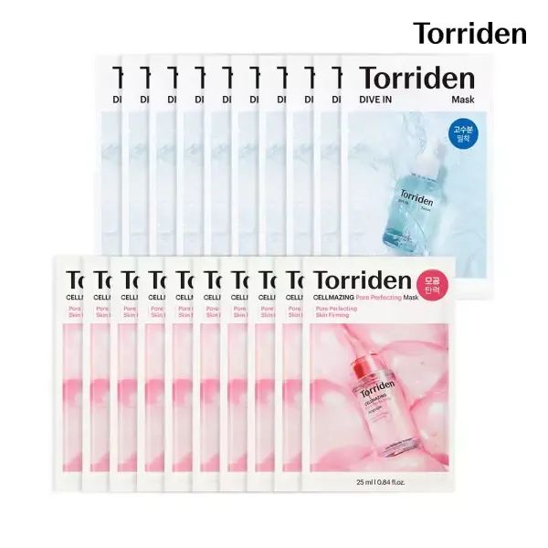 상품 이미지: [NEW] (SET) 토리든 다이브인 히알루론산 마스크 27ml 10매 + 셀메이징 저분자 콜라겐 모공 탄력 마스크 10매