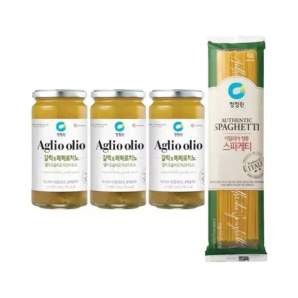 상품 이미지: 청정원 알리오올리오 파스타소스 360g, 3개 + 스파게티면 500g, 1개