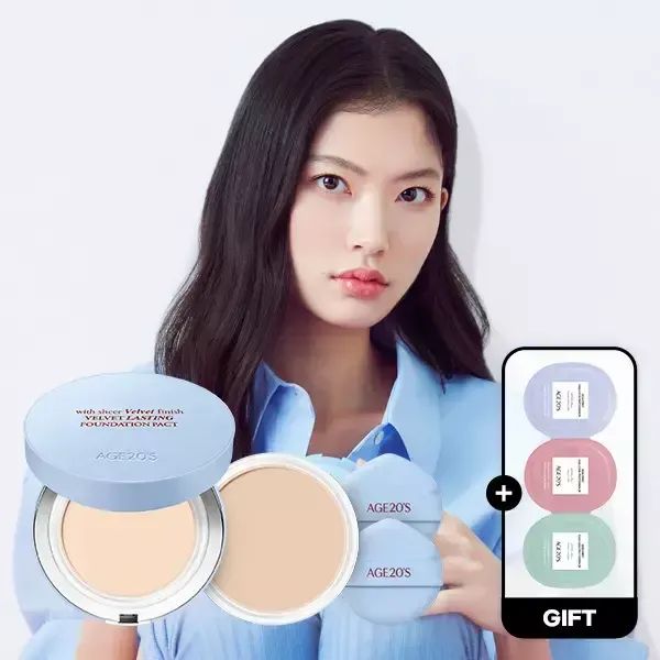 상품 이미지: [쿠폰40%+체험용에센스3종샤쉐]에이지투웨니스 벨벳 래스팅 파운데이션 팩트(본품+리필)