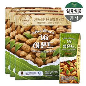 상품 이미지: 삼육식품 36 아몬드 언스위트 190ml 48팩 삼육 아몬드 브리즈 음료 저칼로리 삼육두유