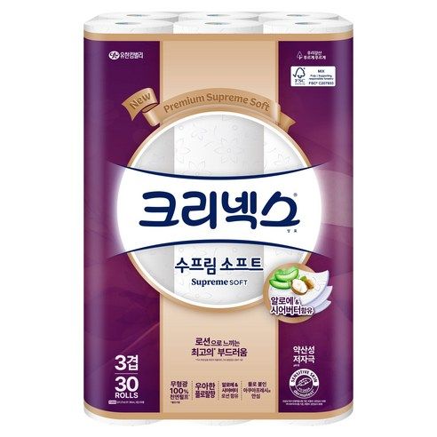 상품 이미지: 크리넥스 수프림 소프트 천연펄프 3겹 화장지