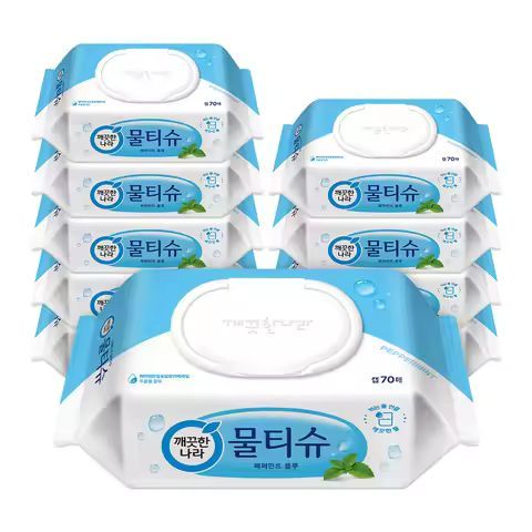 상품 이미지: 깨끗한나라 물티슈 페퍼민트 블루 캡형 70매 10팩