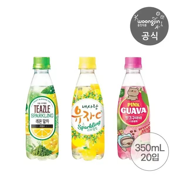 상품 이미지: 티즐 제로 레몬 말차 스파클링/내사랑유자C 스파클링/자연은 핑크구아바 스파클링 350mL 골라담기(3종 중 택2, 총 20개)