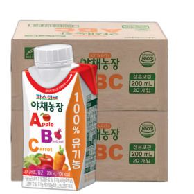 상품 이미지: 파스퇴르 실온 야채농장 ABC쥬스 200ml (40팩) 100%유기농주스