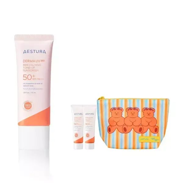 상품 이미지: [본사직영]에스트라 더마UV365 레드진정 톤업 선크림 40ml 1개 + 선크림10ml 2개+위글위글 파우치