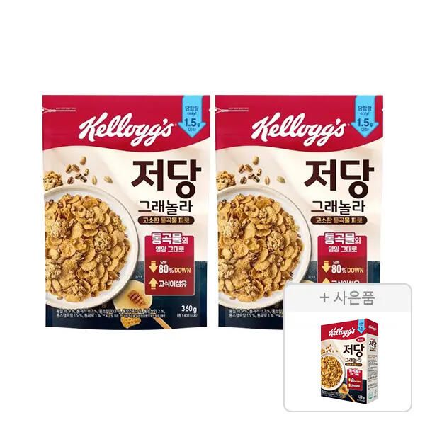 상품 이미지: 켈로그 저당 그래놀라 360g, 2개 + 증정(저당 그래놀라 120g, 1개)