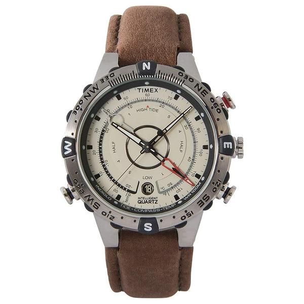 상품 이미지: Timex 남성용 T2N721 지능형 쿼츠 나침반 조수 온도 실버 케이스 브라운 스트랩 시계