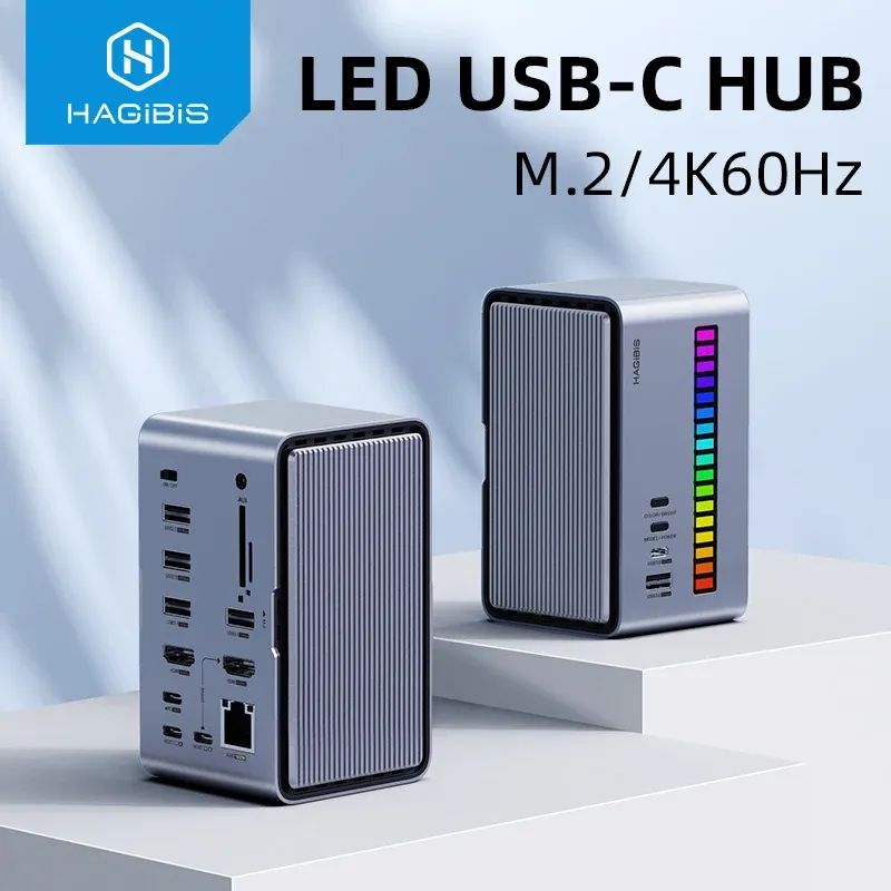 상품 이미지: 듀얼 HDMI 호환 M.2 SSD 인클로저 이더넷 100W PD USB 허브 SD/TF가 포함된 Hagibis USB C 도킹 스테이션 노트북 Macbook Pro용