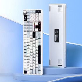상품 이미지: AULA 독거미 F108 pro 유무선 블루투스 기계식 키보드 gif스크린 노브 아이스블루 카라멜라떼축