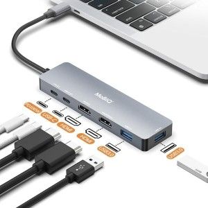 상품 이미지: 모비큐 C타입 6포트 맥북 2HDMI 듀얼 모니터 4K USB 5G 100W PD 멀티 허브 EM-62HP