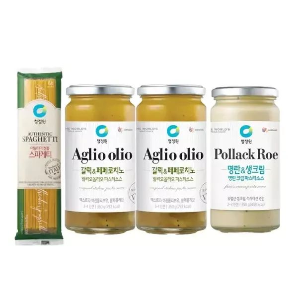상품 이미지: 청정원 파스타소스, 알리오올리오, 360g, 2개 + 명란크림, 350g, 1개 + 스파게티면, 500g, 1개