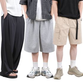 상품 이미지: 남성 트레이닝팬츠 M~4XL 버뮤다 반바지 탄탄 이중지/린넨/아이스 와이드 카고 조거 츄리닝 아웃도어
