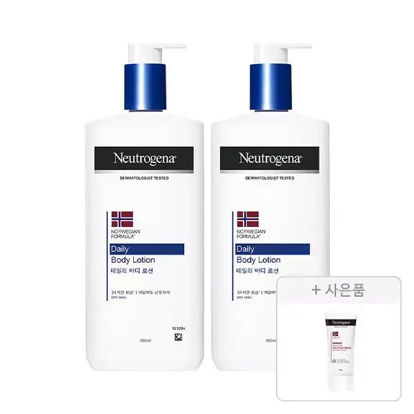 상품 이미지: 뉴트로지나 데일리 바디 로션 450ml, 2개 + 증정(인텐스 리페어 시카 에멀젼 88ml, 1개)