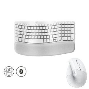 상품 이미지: 키스킨증정 로지텍 WAVE KEYS 오프화이트 + LIFT 리프트 버티컬 마우스 페일그레이