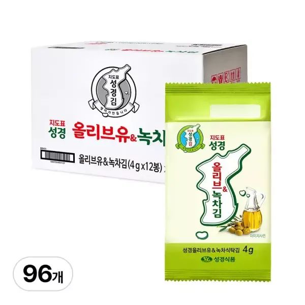 상품 이미지: 지도표 성경김 올리브녹차 식탁김 4g 12봉x8개 (총 96봉) 1박스