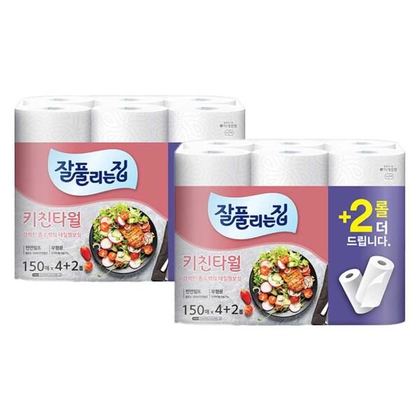상품 이미지: 잘풀리는집 키친타월, 150매, 4+2롤, 2개
