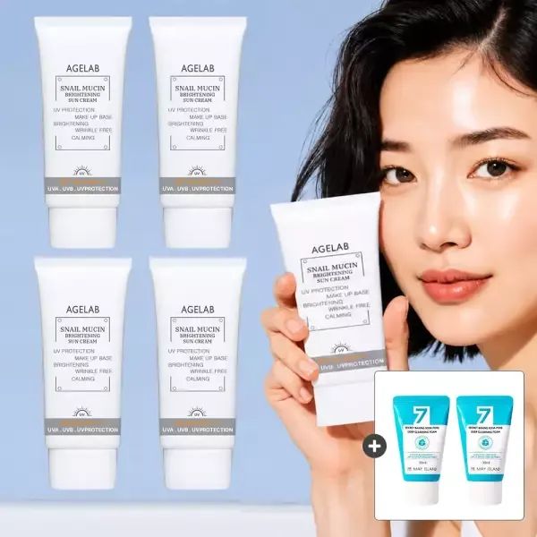 상품 이미지: (4개) 속건조 잡아주는/눈시림없는 스네일 뮤신 선크림 70ml +소다클폼30ml 3개 증.정