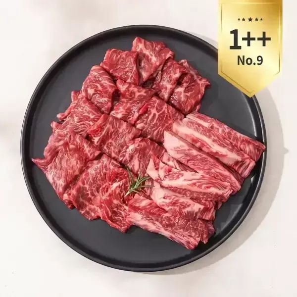 상품 이미지: 1++NO.9 등급 한우 구이모듬 600g ( 갈비살 로스모듬 400g + 부채살200g )