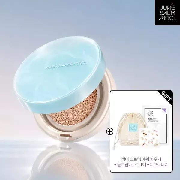 상품 이미지: [26SS 썸머에디션] 정샘물 에센셜 스킨 누더 쿠션 (본품+리필+데코스티커)(+ 스트링 메쉬 파우치 + 물크림마스크 1매)