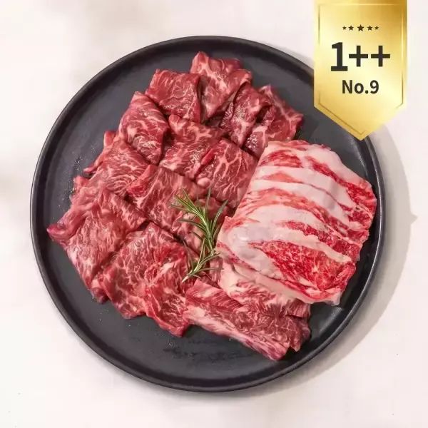 상품 이미지: 1++NO.9 등급 한우 구이모듬 600g (갈비살 로스모듬 400g + 차돌박이200g )
