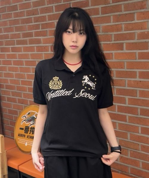 상품 이미지: 언타이틀 크레스트 폴로 크롭 반팔 블랙