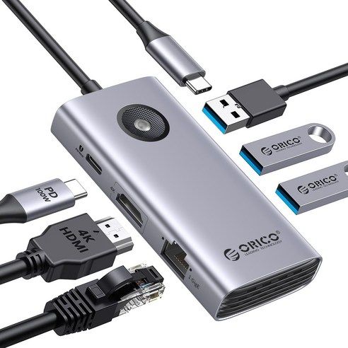 상품 이미지: 오리코 C타입 6IN1 멀티포트 허브 PD100W 충전 HDMI 4K 기가비트 이더넷 PW11-6PR