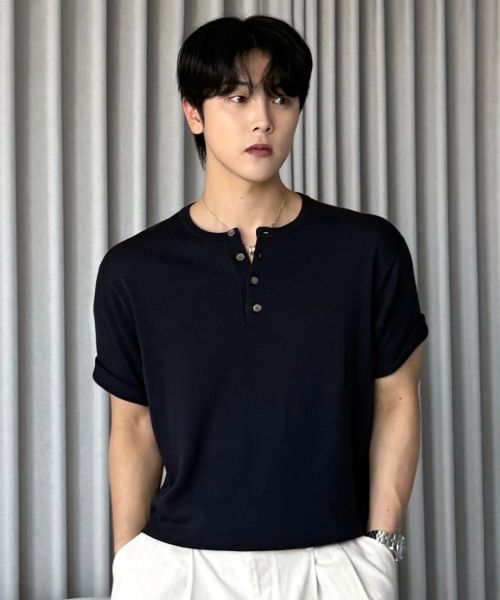 상품 이미지: 26 SS 워셔블 린넨 헨리넥 크롭 니트 (6컬러)