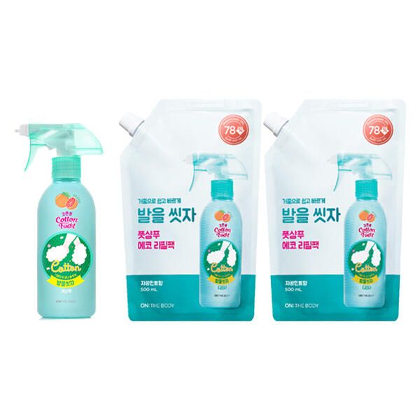상품 이미지: 온더바디 발을씻자 코튼풋샴푸, 385ml  자몽, 1개 + 리필 자몽 500ml , 2개